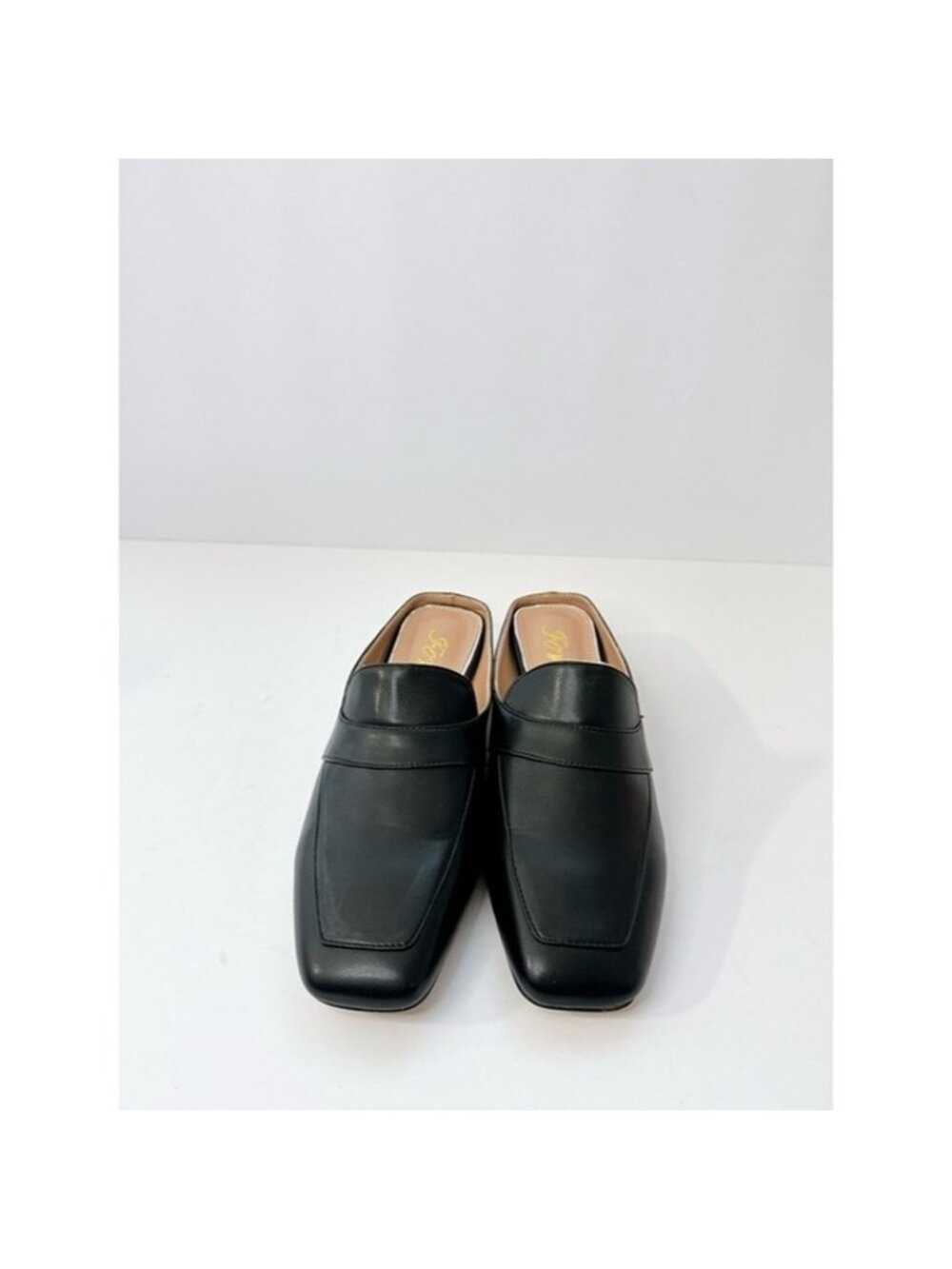 Size 8.5 Black Mule Loafers Women’s Faux Leather Slip-On Block Heel Shoes FOWT
